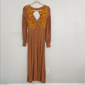 Free People Mustard Floral Keyhole Maxi Dress
